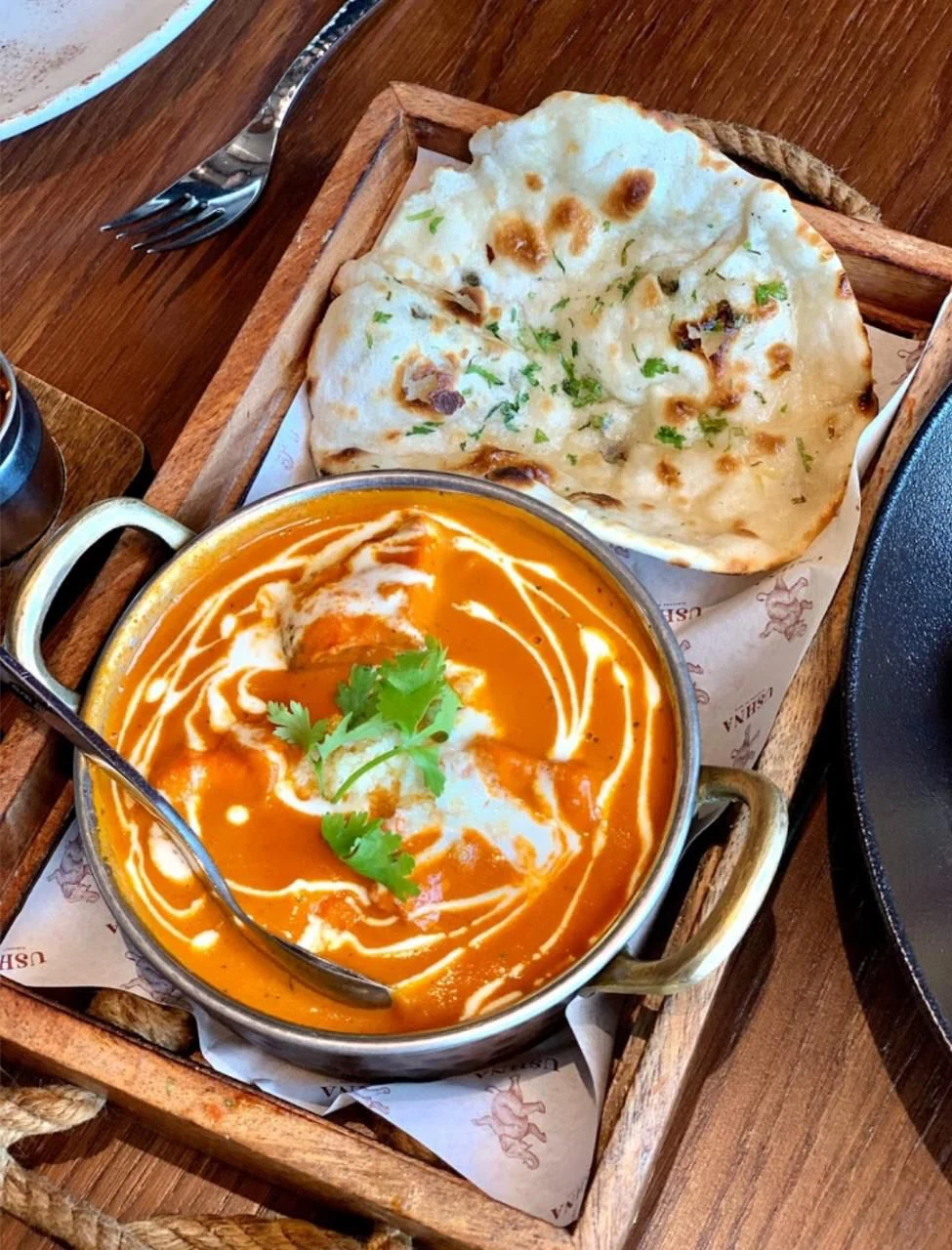 Butter chicken and naan from Karma Asian Cuisine