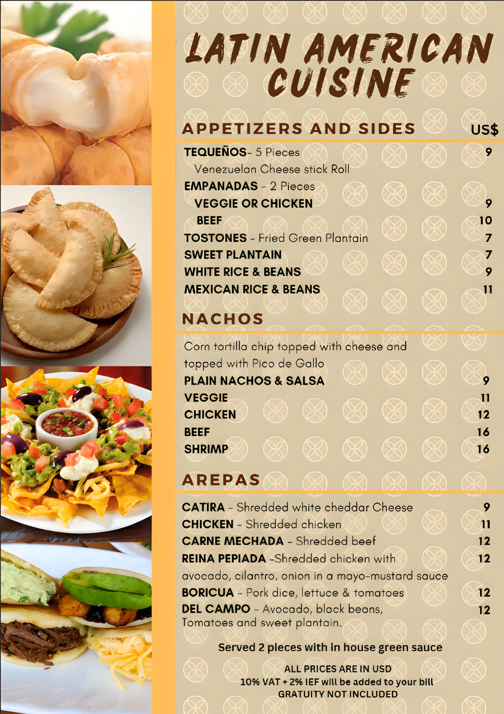 Latin House Global Cuisine menu page 1
