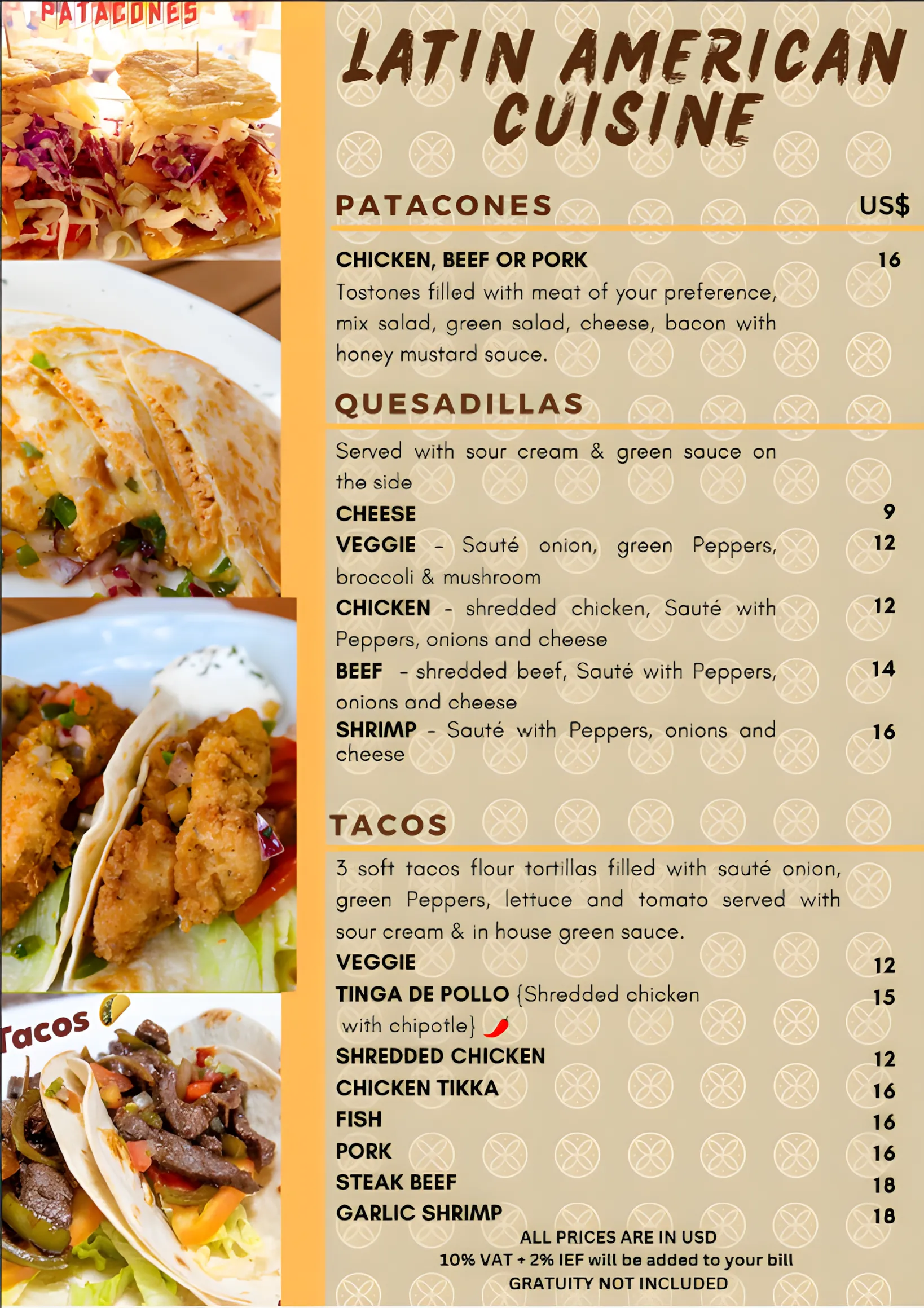 Latin House Global Cuisine menu page 2